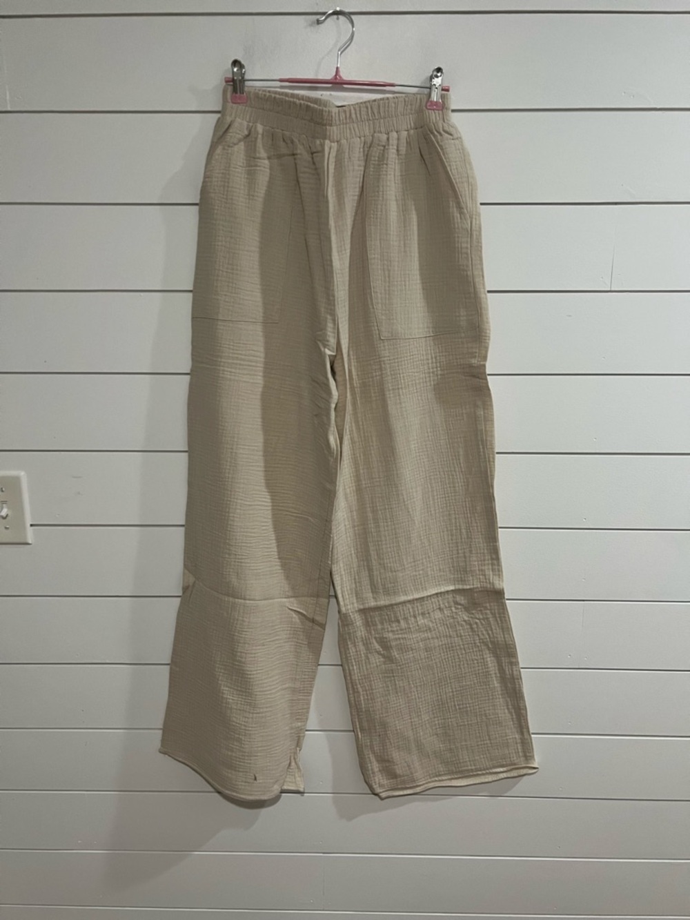 Zenana Outfitters Wide Leg Cream Gauze Pants